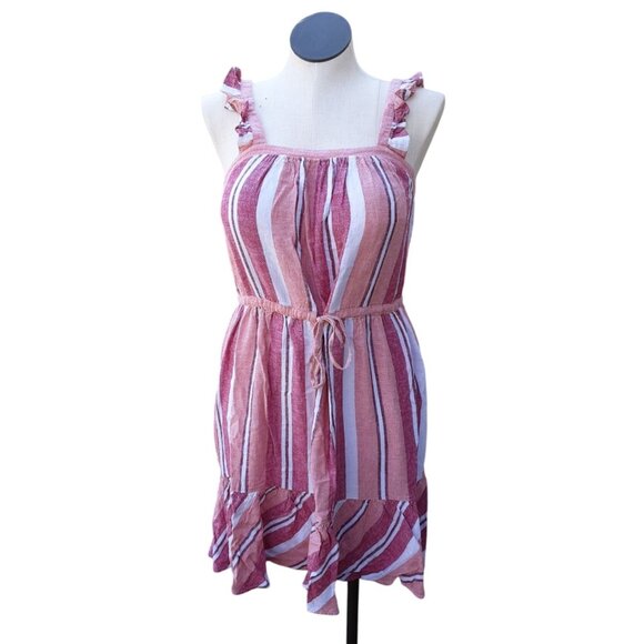 Universal Threads Pink Dress Sundress Womens M Stripes Ruffle Drawstring Cover U - Picture 1 of 9